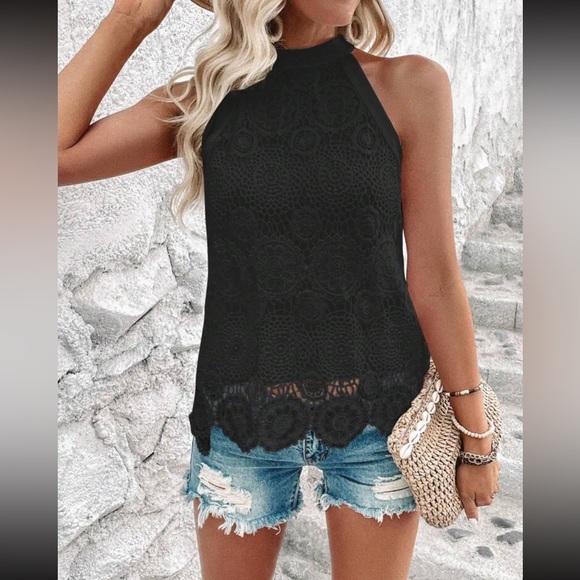 Boho floral lace embroidered tie back halter top - Picture 13 of 15